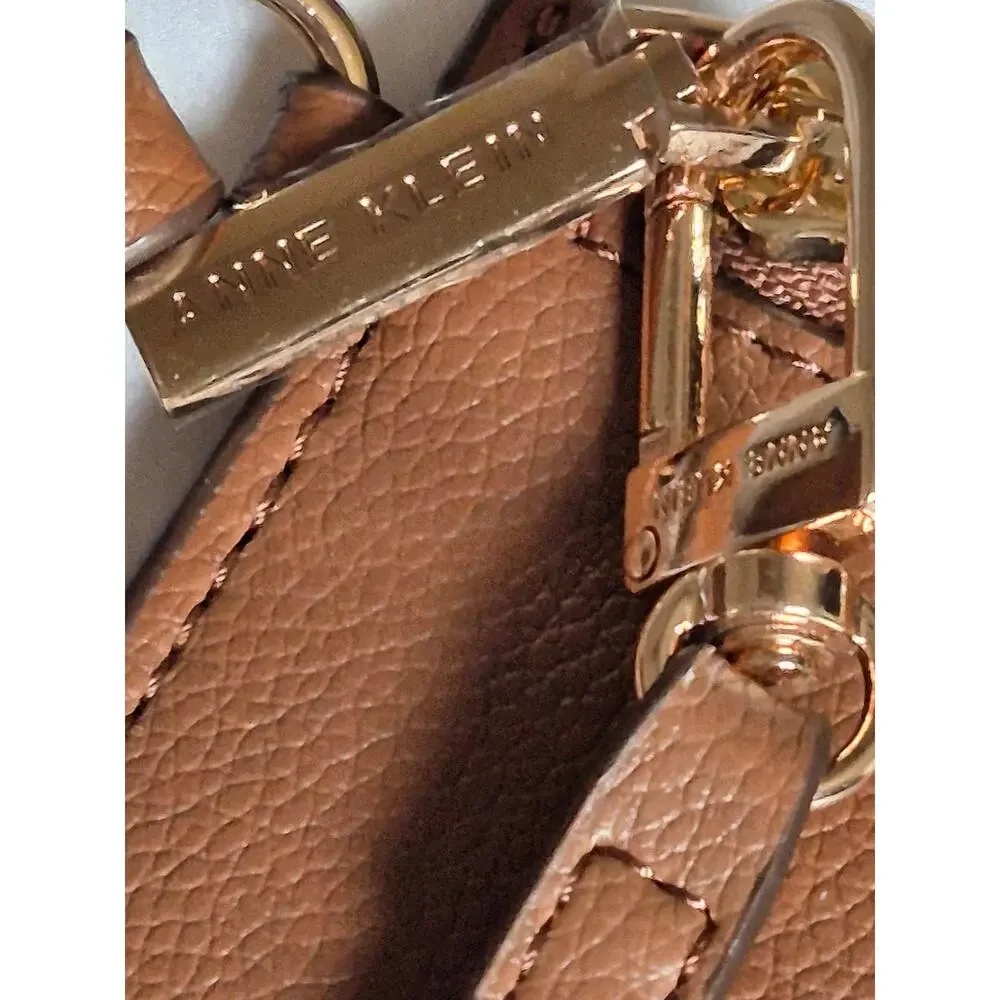 Anne Klein Large Brown Caining Tote Bag Chain Accent Strap Wristlet Chic Stylish